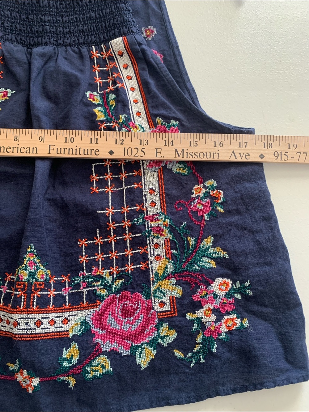 Free People Navy Embroidered Floral Halter Tank 60% Linen - Picture 7 of 8